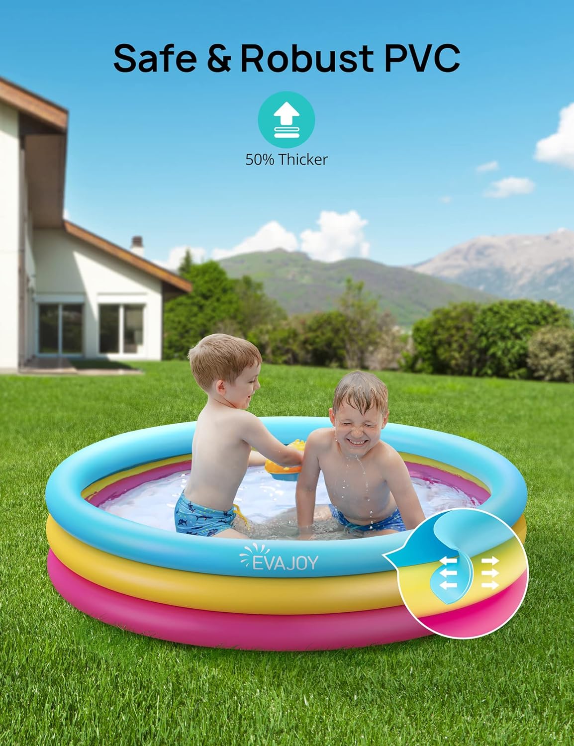 EVAJOY - PISCINA INFLABLE PARA NIÑOS, 58 X 13' PARA NIÑOS, CENTRO DE PISCINA DE 3 ANILLOS PARA PATIO TRASERO Y JARDÍN - 2