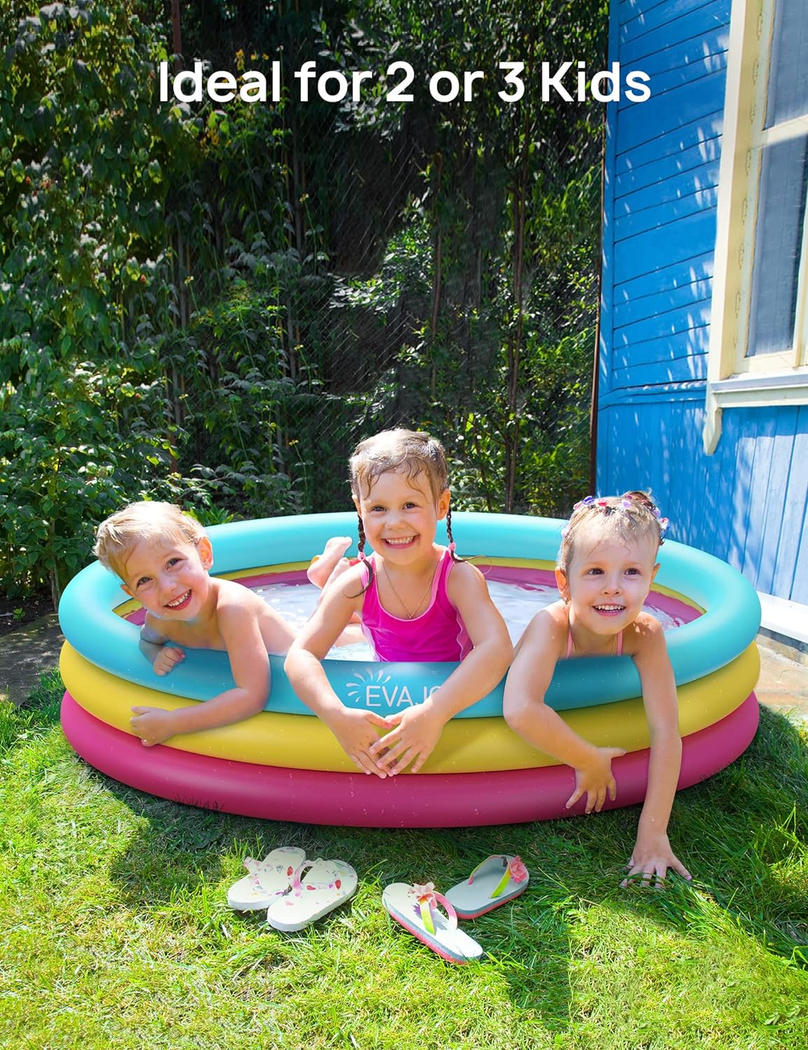 EVAJOY - PISCINA INFLABLE PARA NIÑOS, 58 X 13' PARA NIÑOS, CENTRO DE PISCINA DE 3 ANILLOS PARA PATIO TRASERO Y JARDÍN - 4