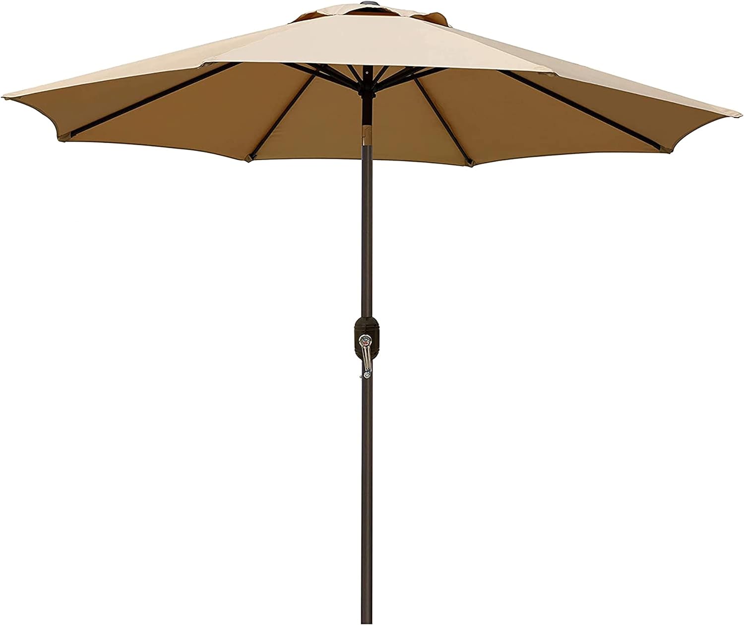 BLISSUN - SOMBRILLA DE ALUMINIO PARA PATIO Y EXTERIORES, CON INCLINACIÓN DE BOTÓN Y MANIVELA, DE 9 PIES, CON DISEÑO A RAYAS - 1