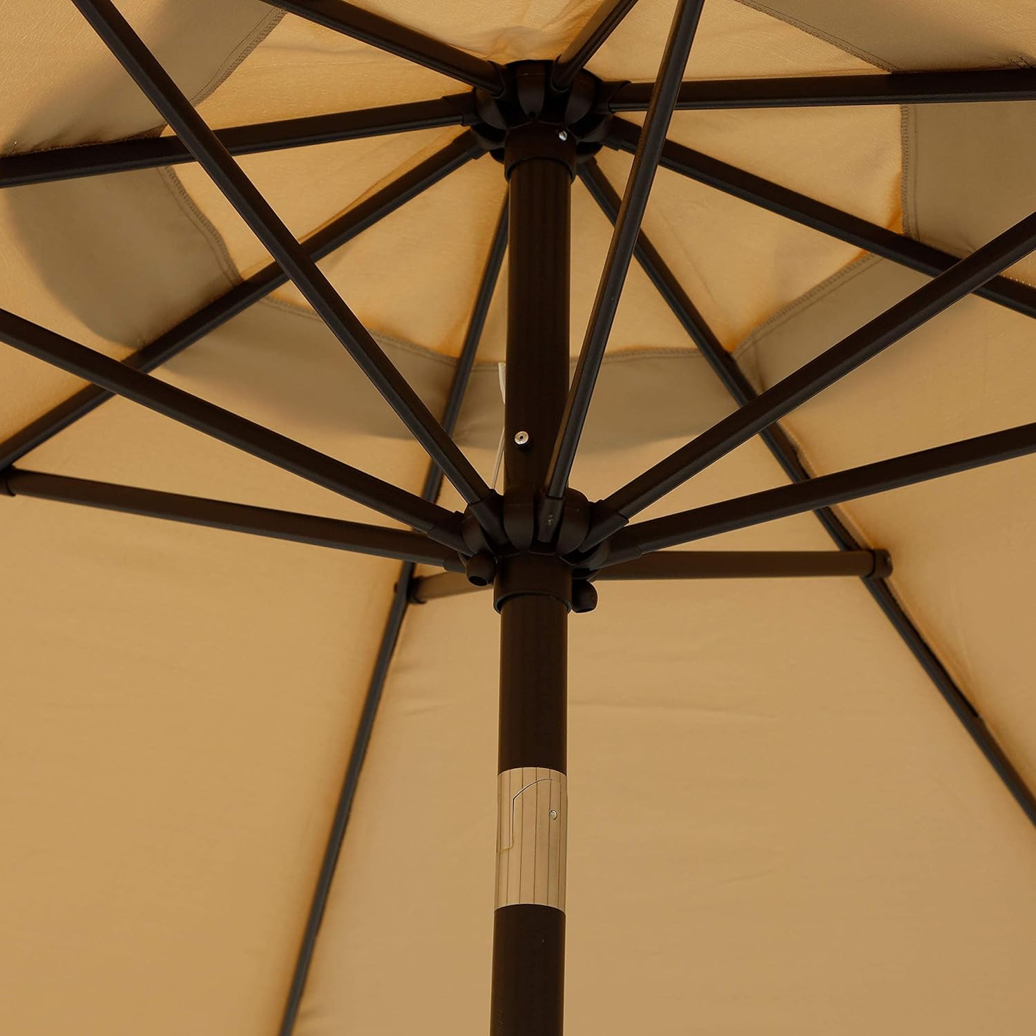 BLISSUN - SOMBRILLA DE ALUMINIO PARA PATIO Y EXTERIORES, CON INCLINACIÓN DE BOTÓN Y MANIVELA, DE 9 PIES, CON DISEÑO A RAYAS - 3