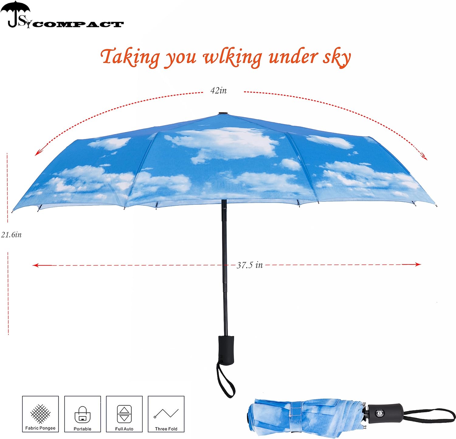 SOMBRILLA DE VIAJE RESISTENTE AL VIENTO, AUTOMÁTICO, LIGERO, IRROMPIBLE, DE GRAN EFICIENCIA, DE SY COMPACT - 2