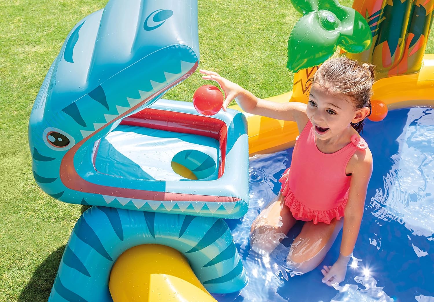 TOBOGÁN DE AGUA DE DINOSAURIO INTEX, DIVERSIÓN PARA NIÑOS EN EL PATIO,CENTRO INFLABLE,DIVERSIÓN EN LA PISCINA AL AIRE LIBRE,BEIGE - 5