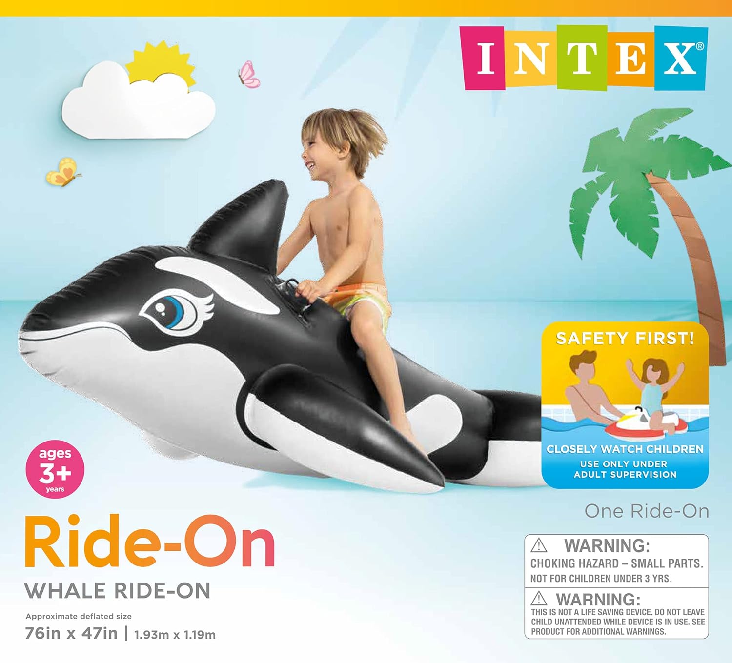 INTEX BALLENA INFLABLE PARA PISCINA, 76 X 47 PULGADAS, PARA MAYORES DE 3 AÑOS - 4