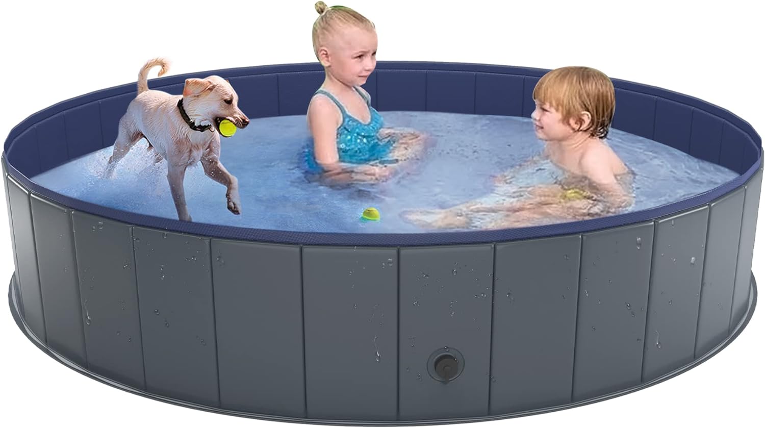 NIUBYA - PISCINA CANINA PLEGABLE DE PLÁSTICO DURO, BAÑERA PORTÁTIL PARA NIÑOS PERROS Y GATOS, PARA VADEO DE MASCOTAS, 63 X 12' - 1