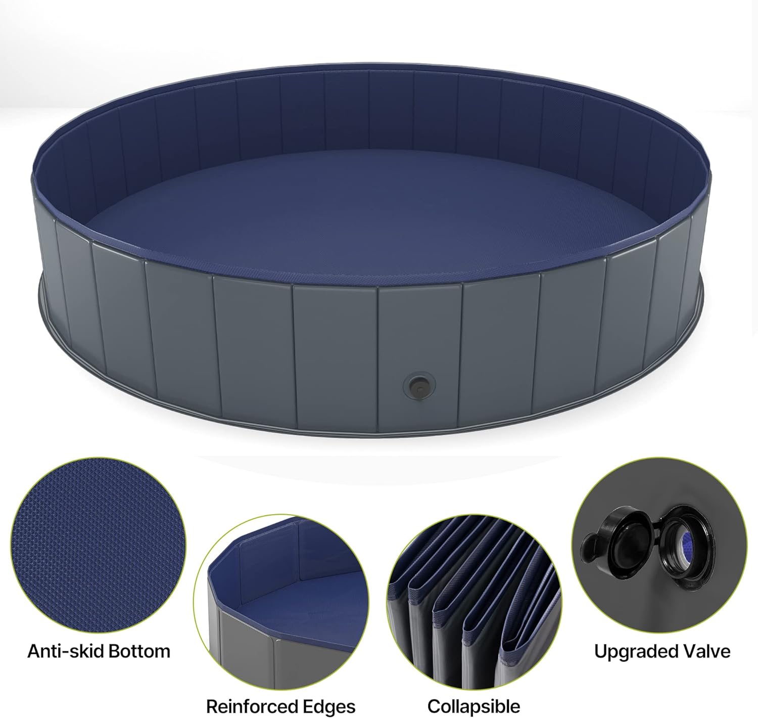 NIUBYA - PISCINA CANINA PLEGABLE DE PLÁSTICO DURO, BAÑERA PORTÁTIL PARA NIÑOS PERROS Y GATOS, PARA VADEO DE MASCOTAS, 63 X 12' - 3