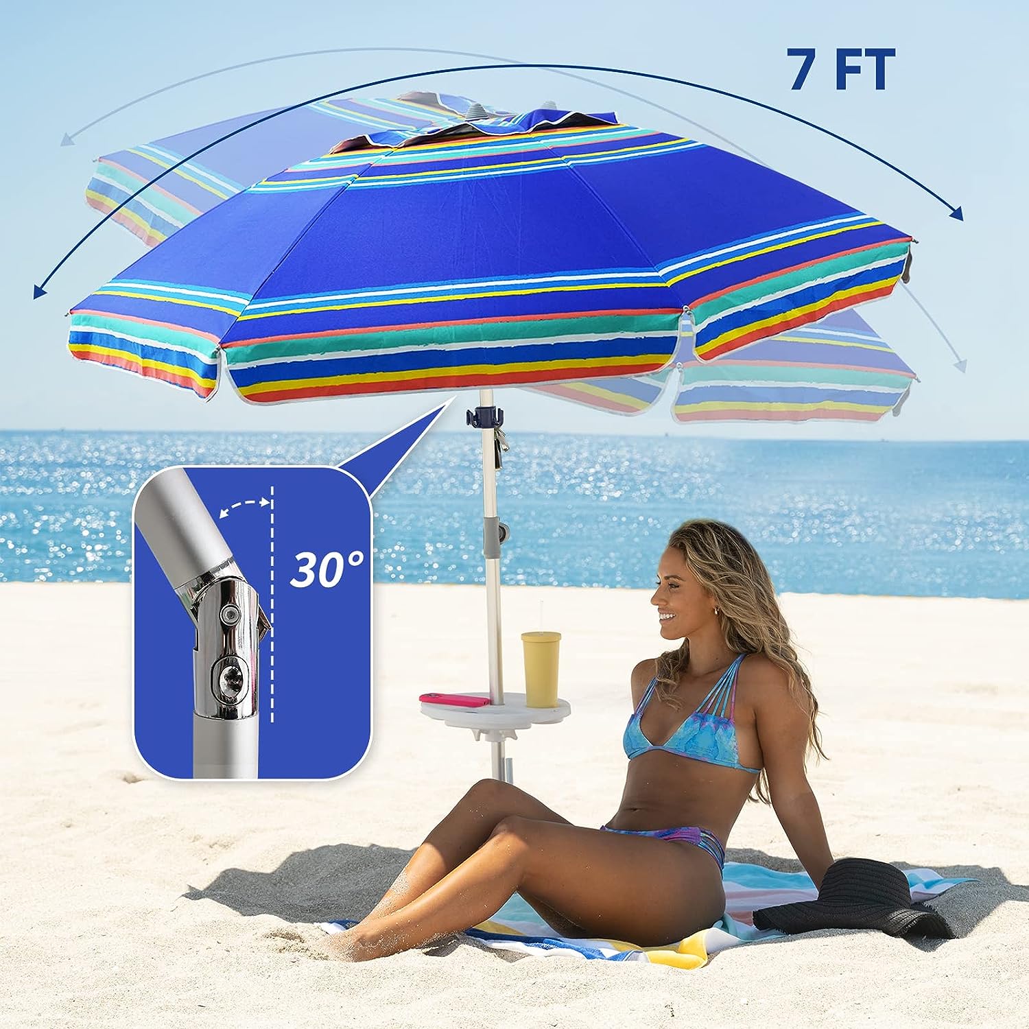 AMMSUN SOMBRILLA DE PLAYA RESISTENTE DE 7 PIES CON ANCLAJE DE ARENA Y REFUGIO SOLAR INCLINABLE, PROTECCIÓN UV 50+ - 4