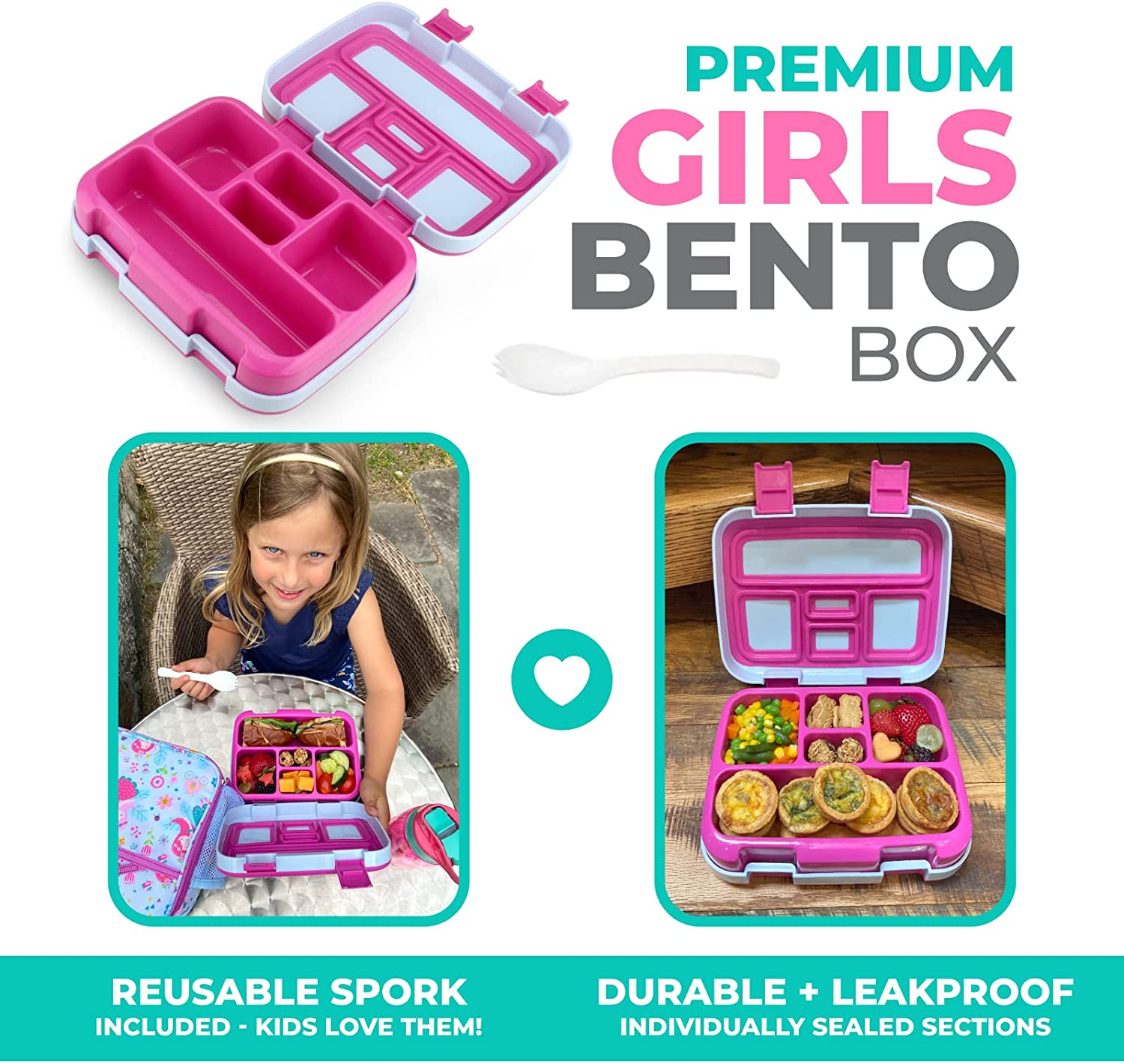 LONCHERA BENTO PARA NIÑOS Y NIÑAS, 5 SECCIONES DE PORCIONES - 2