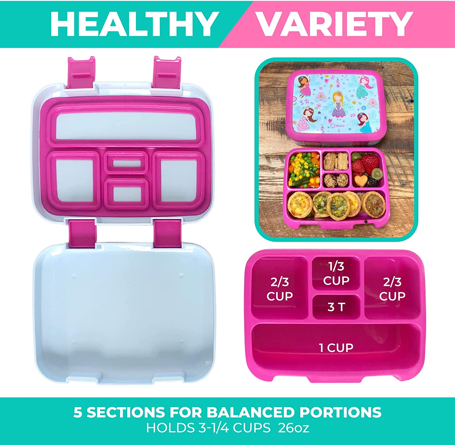 LONCHERA BENTO PARA NIÑOS Y NIÑAS, 5 SECCIONES DE PORCIONES - 5