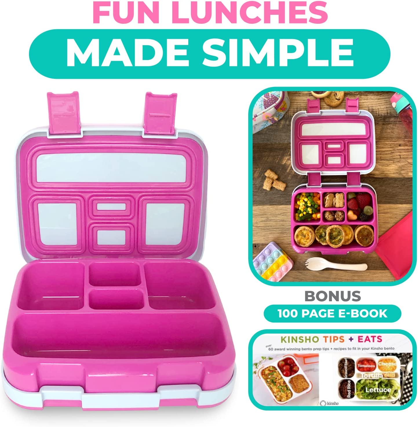 LONCHERA BENTO PARA NIÑOS Y NIÑAS, 5 SECCIONES DE PORCIONES - 6