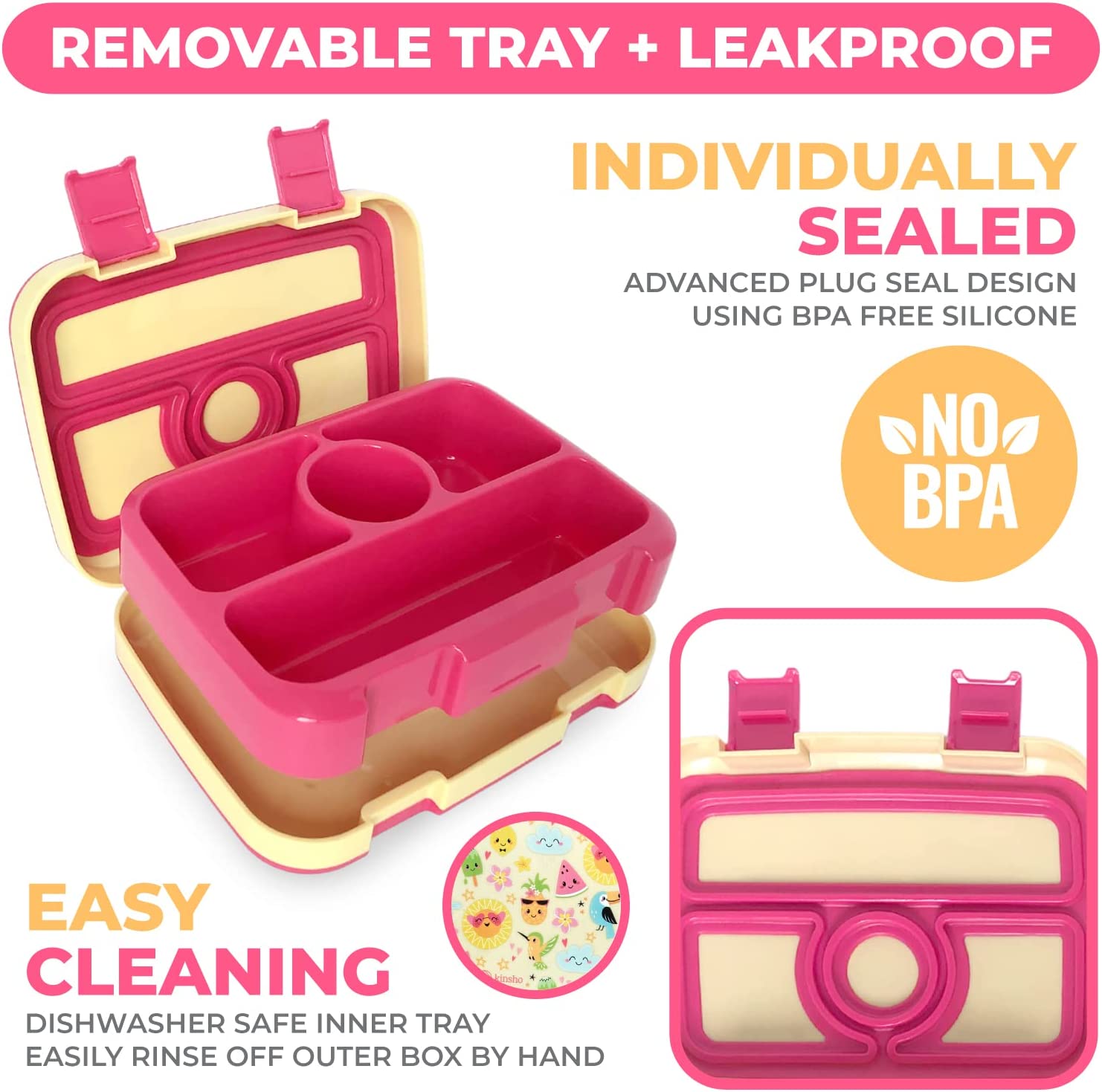 LONCHERA BENTO PARA NIÑOS Y NIÑAS PEQUEÑAS, TAPA SEGURA - 4