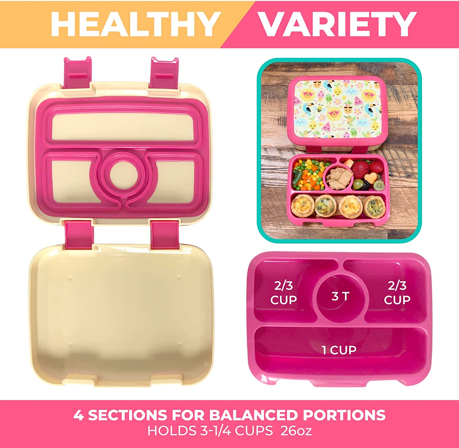 LONCHERA BENTO PARA NIÑOS Y NIÑAS PEQUEÑAS, TAPA SEGURA - 5