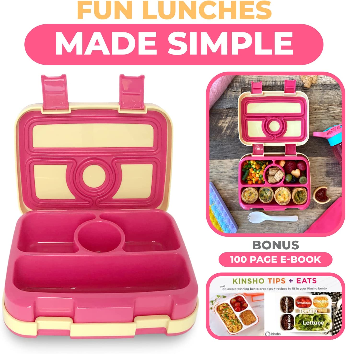 LONCHERA BENTO PARA NIÑOS Y NIÑAS PEQUEÑAS, TAPA SEGURA - 6