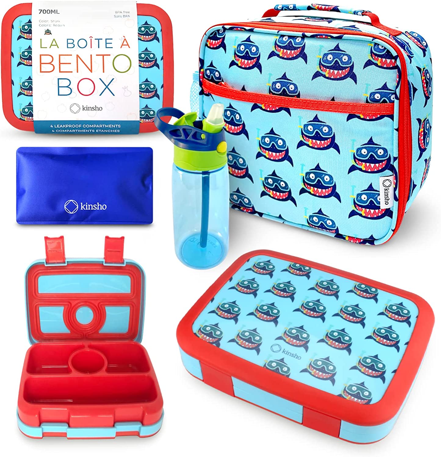 LONCHERA BENTO CON BOLSO DE AISLAMIENTO, BOTELLA DE AGUA Y BOLSA DE HIELO PARA NIÑOS - 1