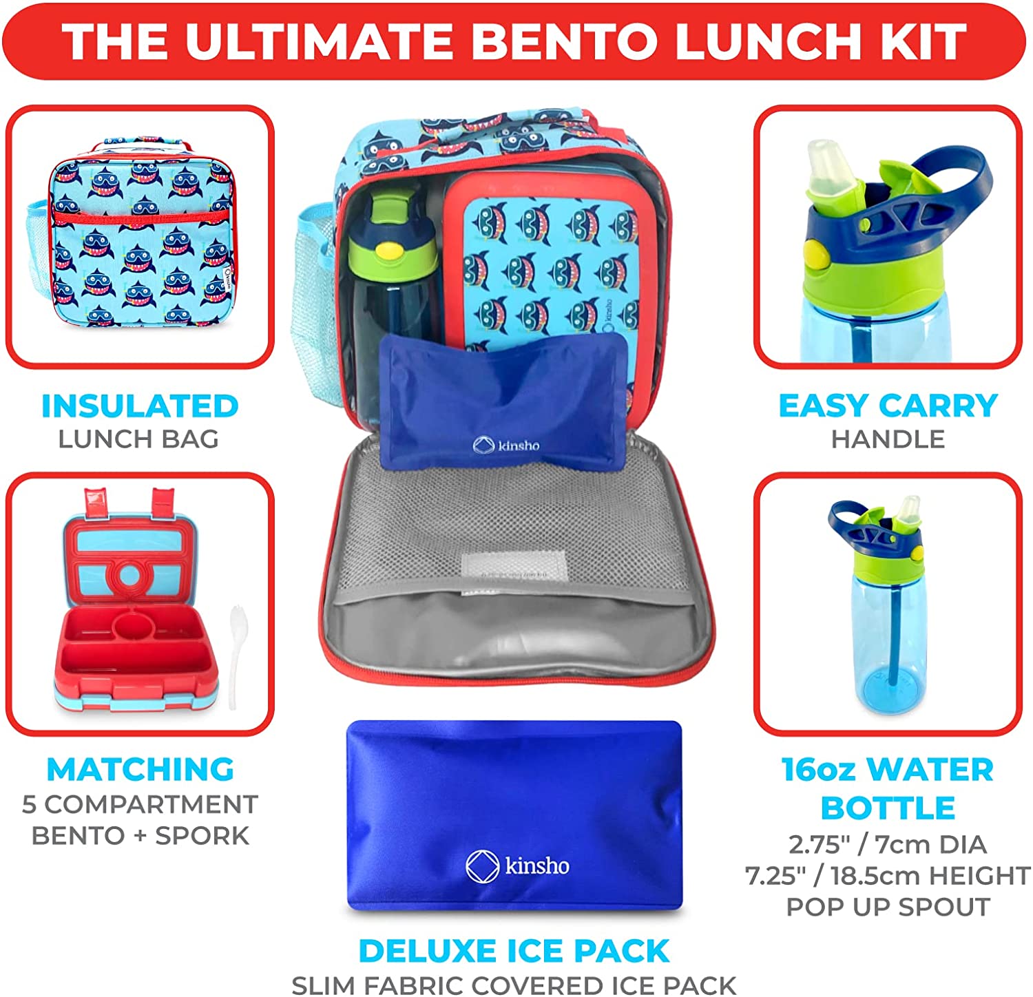 LONCHERA BENTO CON BOLSO DE AISLAMIENTO, BOTELLA DE AGUA Y BOLSA DE HIELO PARA NIÑOS - 2