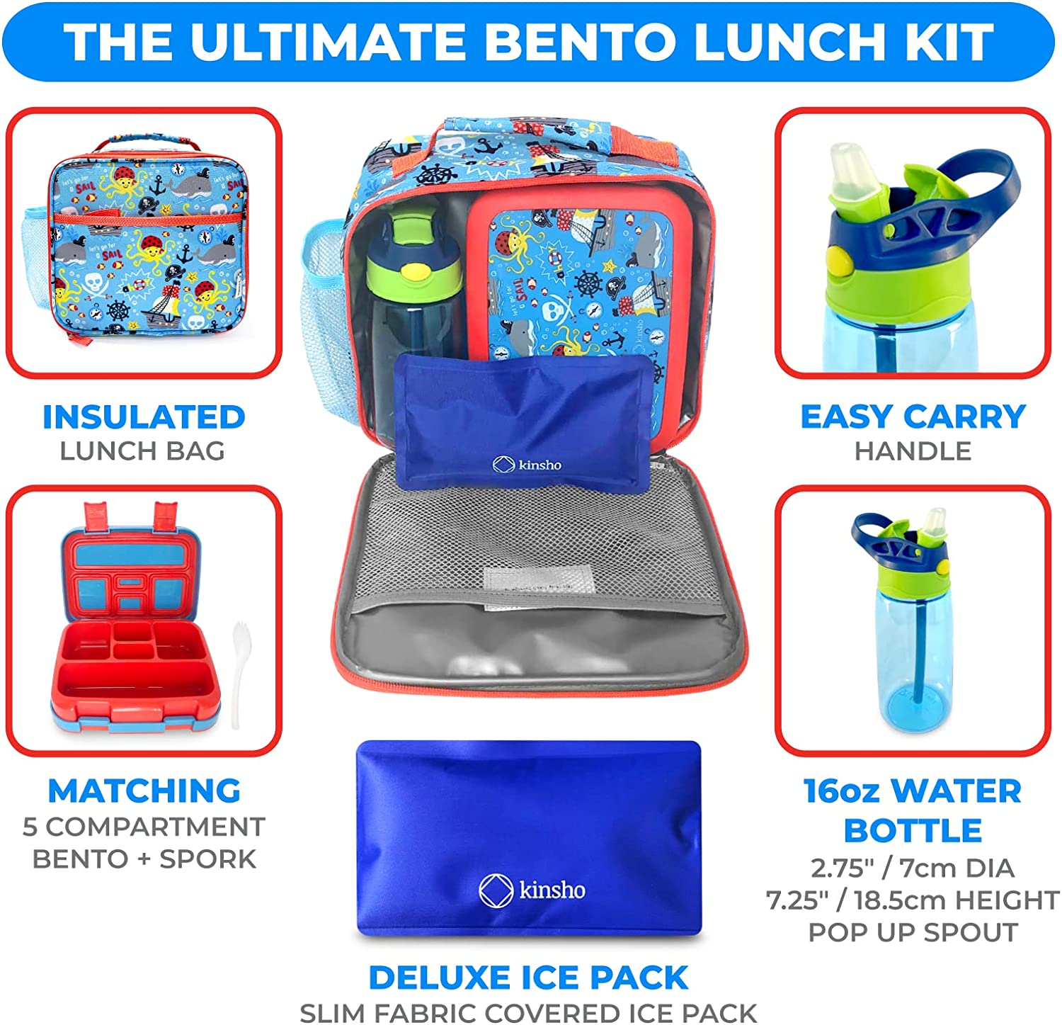 BENTO BOX, BOLSA DE ALMUERZO AISLADA, BOLSA DE HIELO Y BOTELLA DE AGUA PARA NIÑOS - 2