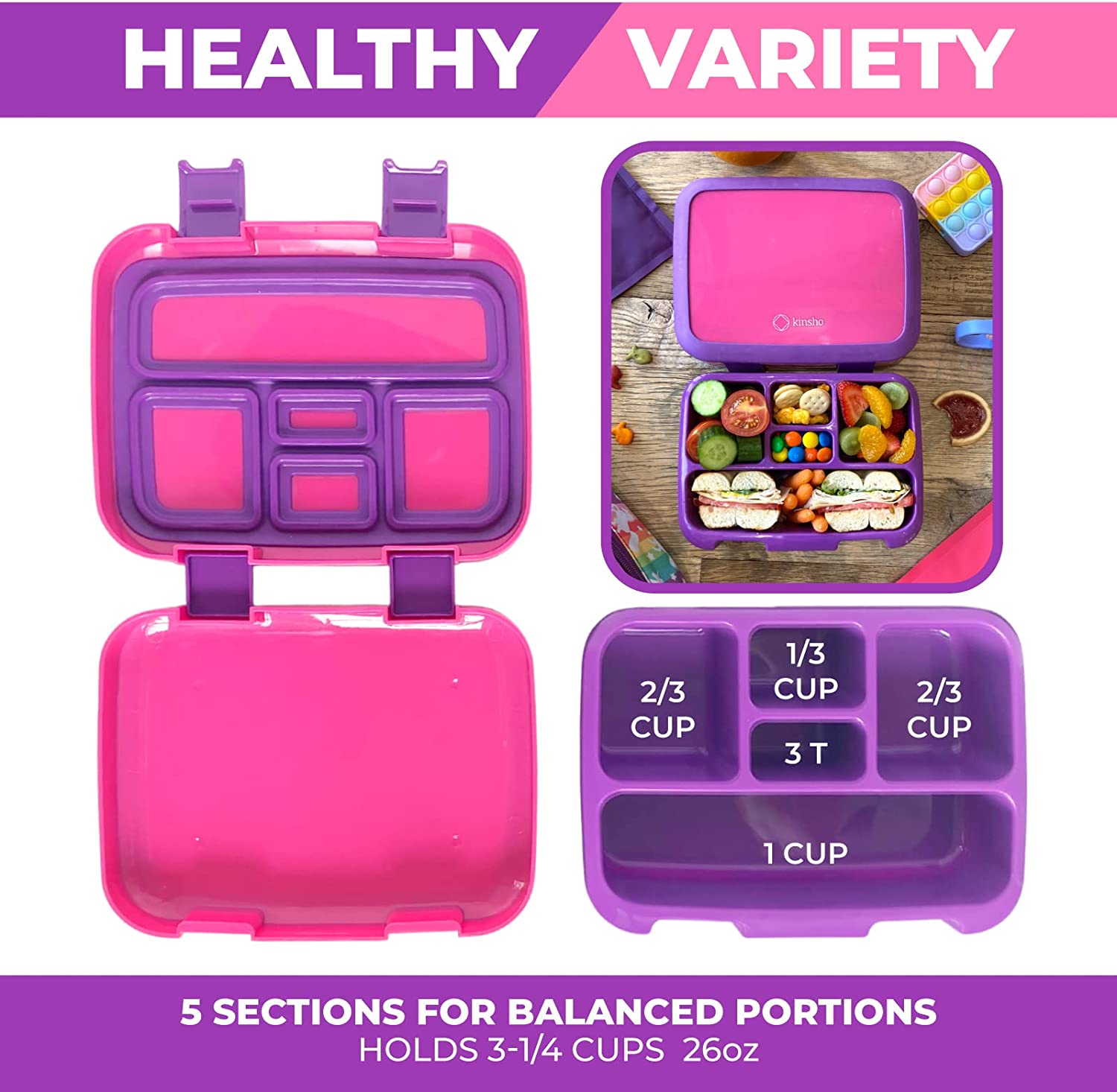 LONCHERA BENTO PARA NIÑOS Y NIÑAS, 5 SECCIONES DE PORCIONES - 5