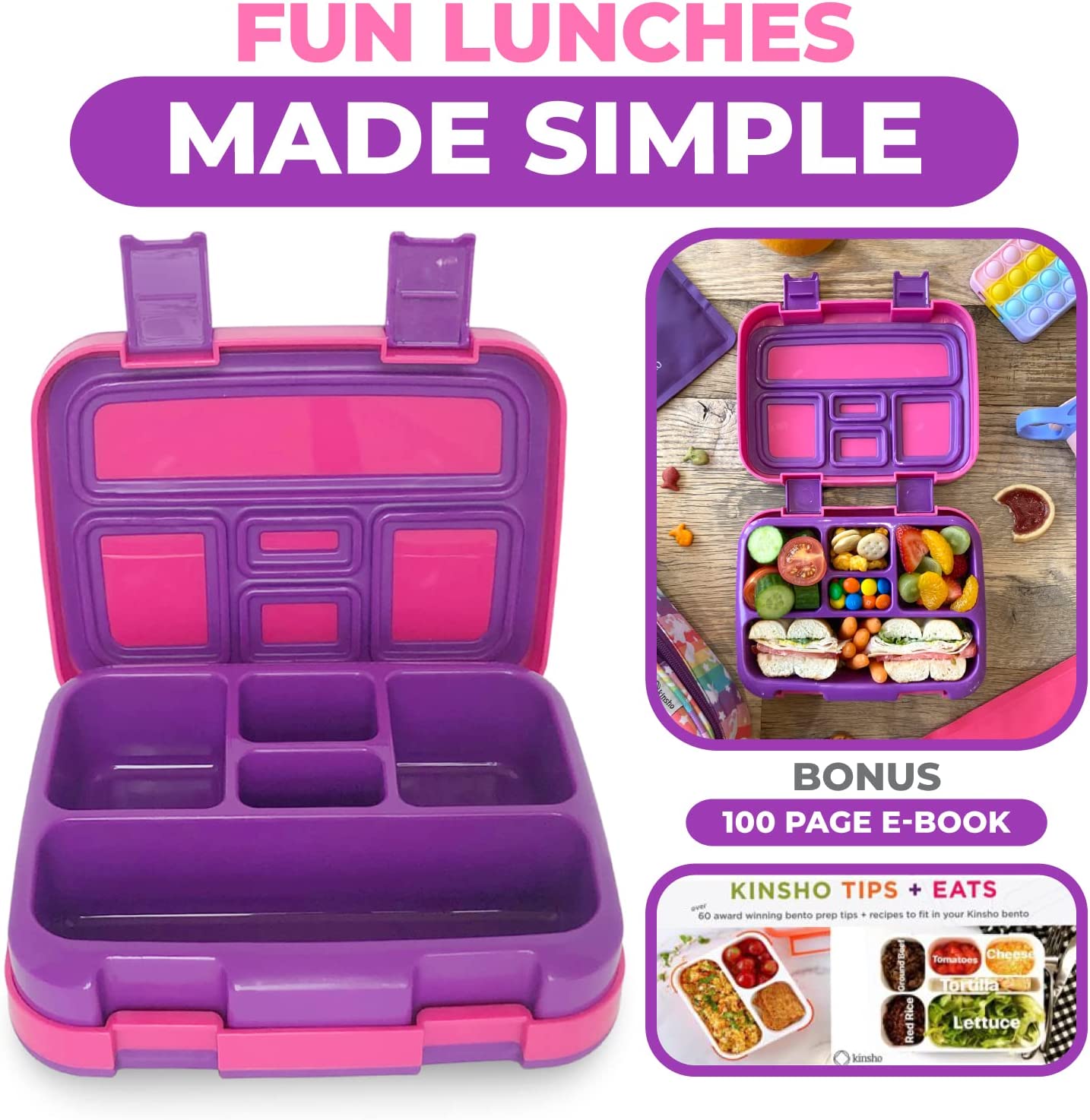 LONCHERA BENTO PARA NIÑOS Y NIÑAS, 5 SECCIONES DE PORCIONES - 6