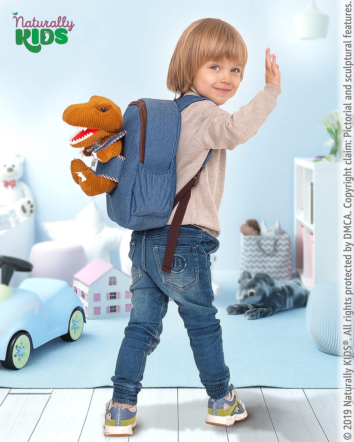 NATURALLY KIDS MOCHILAS - PARA NIÑOS Y NIÑAS CON ANIMALES DE PELUCHE - REGALOS DE 3, 4, 5 AÑOS, BROWN T-REX, MOCHILA MEDIANA - 2