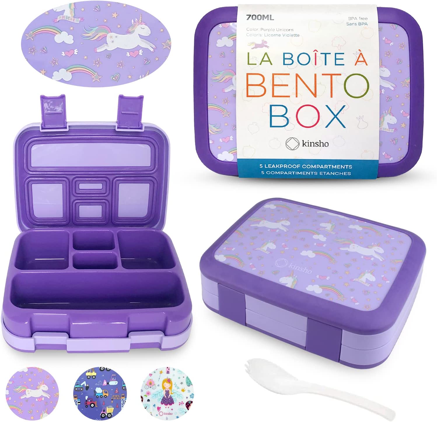 LONCHERA BENTO PARA NIÑOS Y NIÑAS, 5 SECCIONES DE PORCIONES - 1