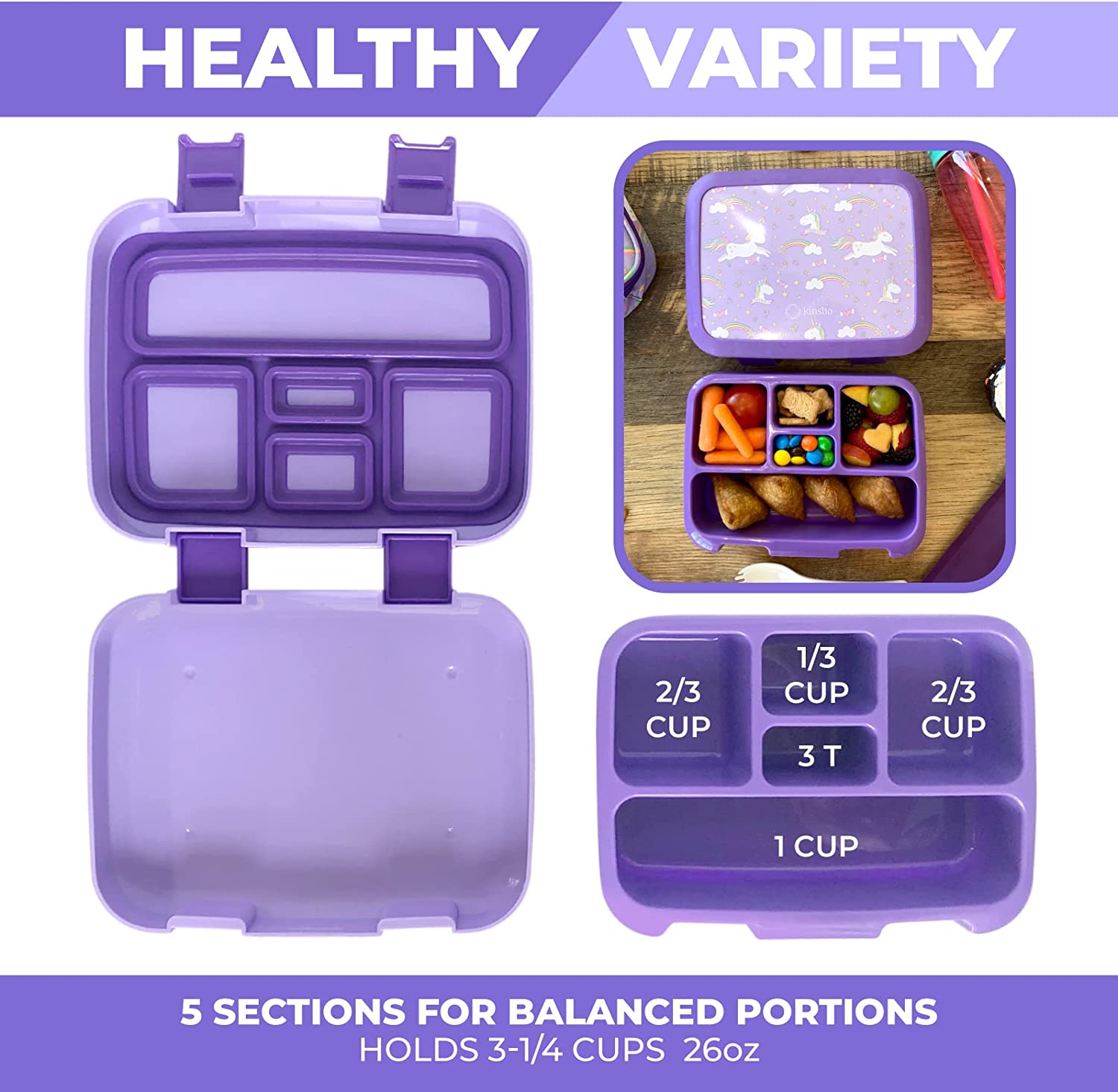 LONCHERA BENTO PARA NIÑOS Y NIÑAS, 5 SECCIONES DE PORCIONES - 5
