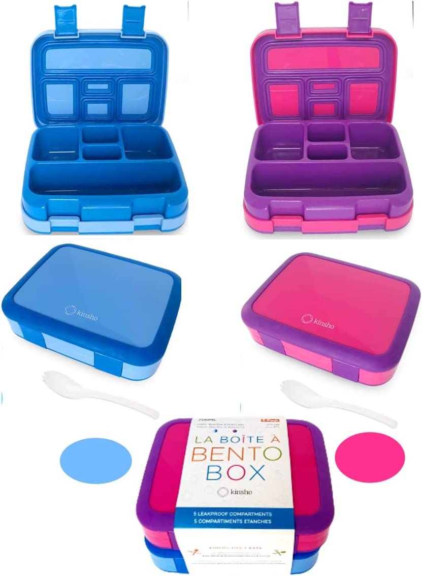 LONCHERA BENTO PARA NIÑOS Y NIÑAS, 5 SECCIONES DE PORCIONES PAQUETE DE 2 - 1