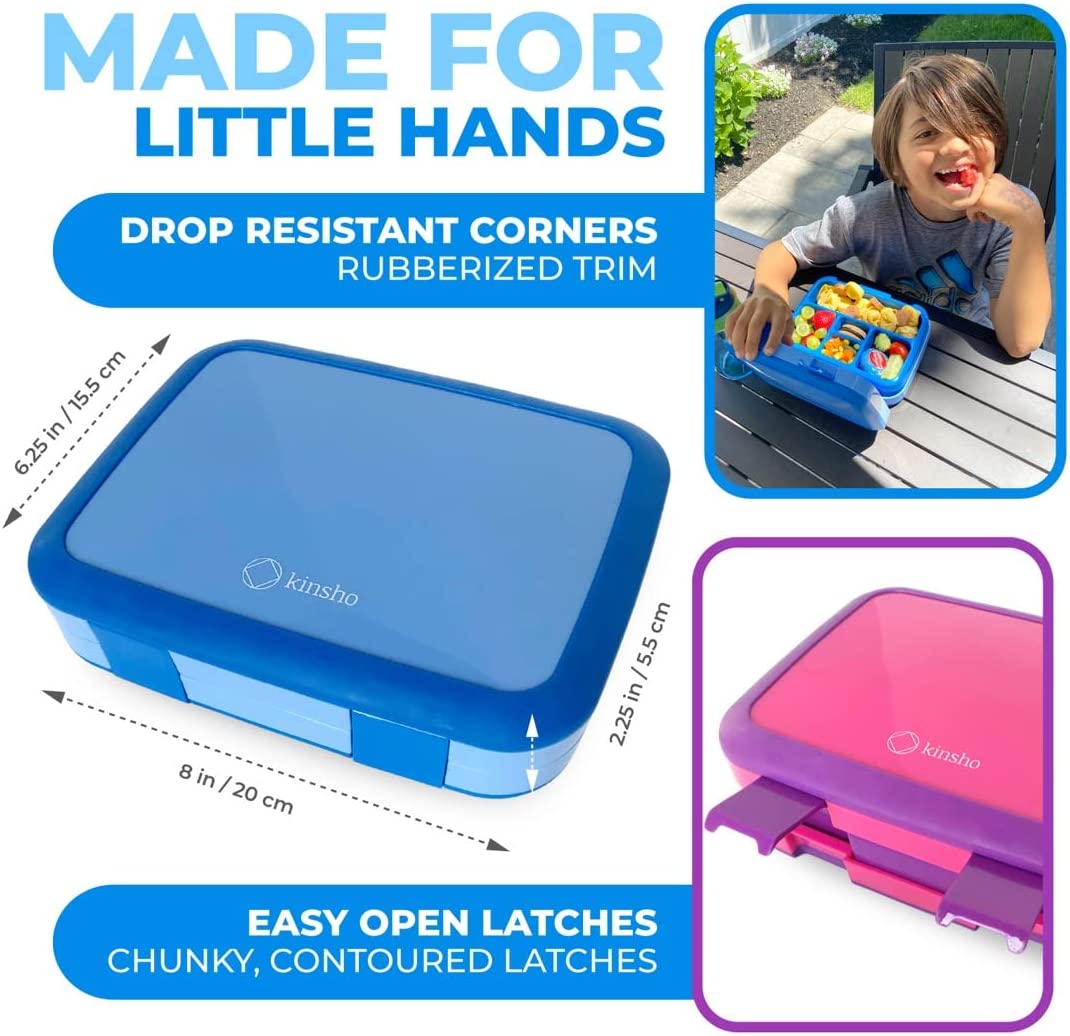 LONCHERA BENTO PARA NIÑOS Y NIÑAS, 5 SECCIONES DE PORCIONES PAQUETE DE 2 - 3