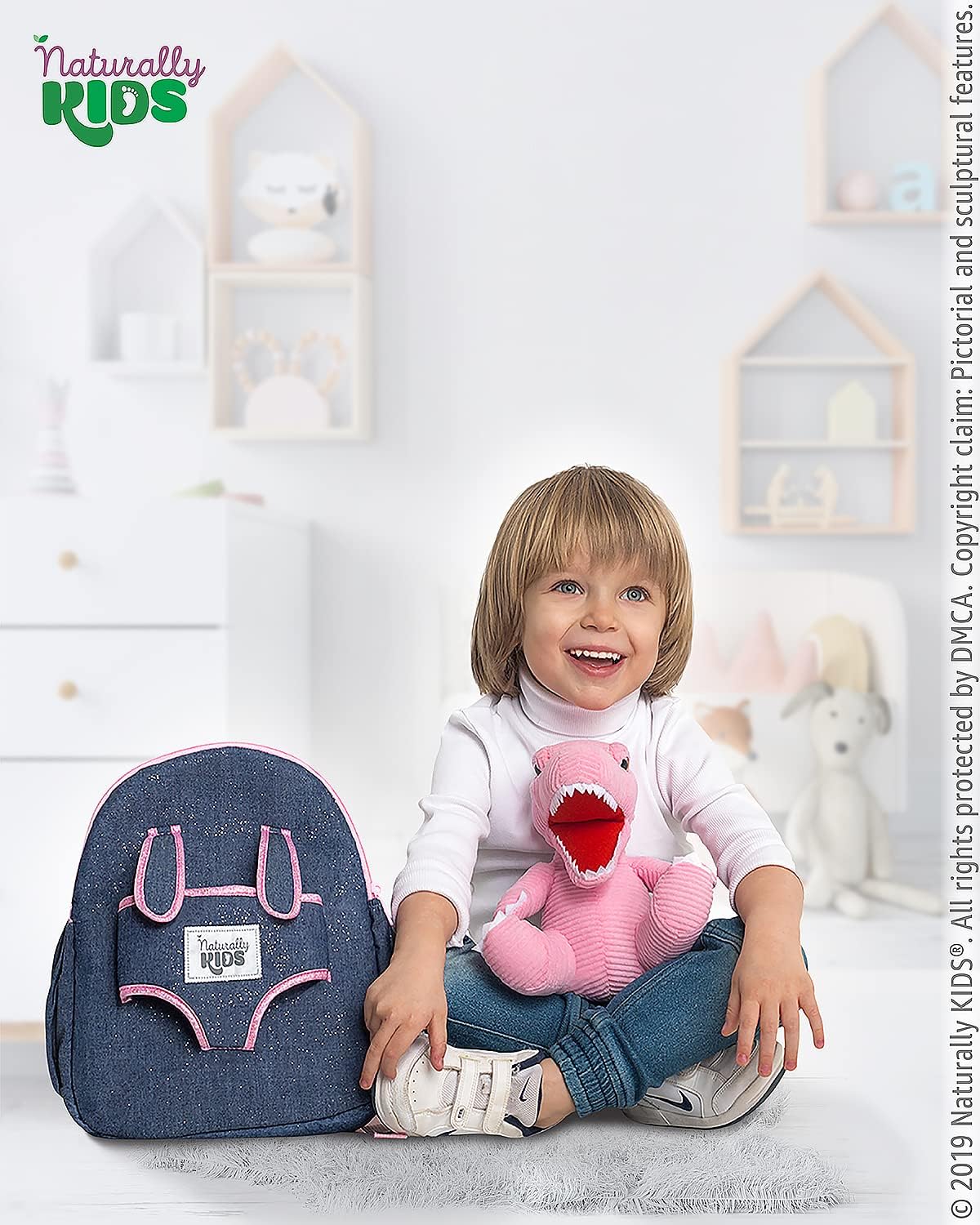 NATURALLY KIDS MOCHILAS - PARA NIÑOS Y NIÑAS CON ANIMALES DE PELUCHE - REGALOS DE 3, 4, 5 AÑOS, ROSA T-REX, MOCHILA MEDIANA - 2