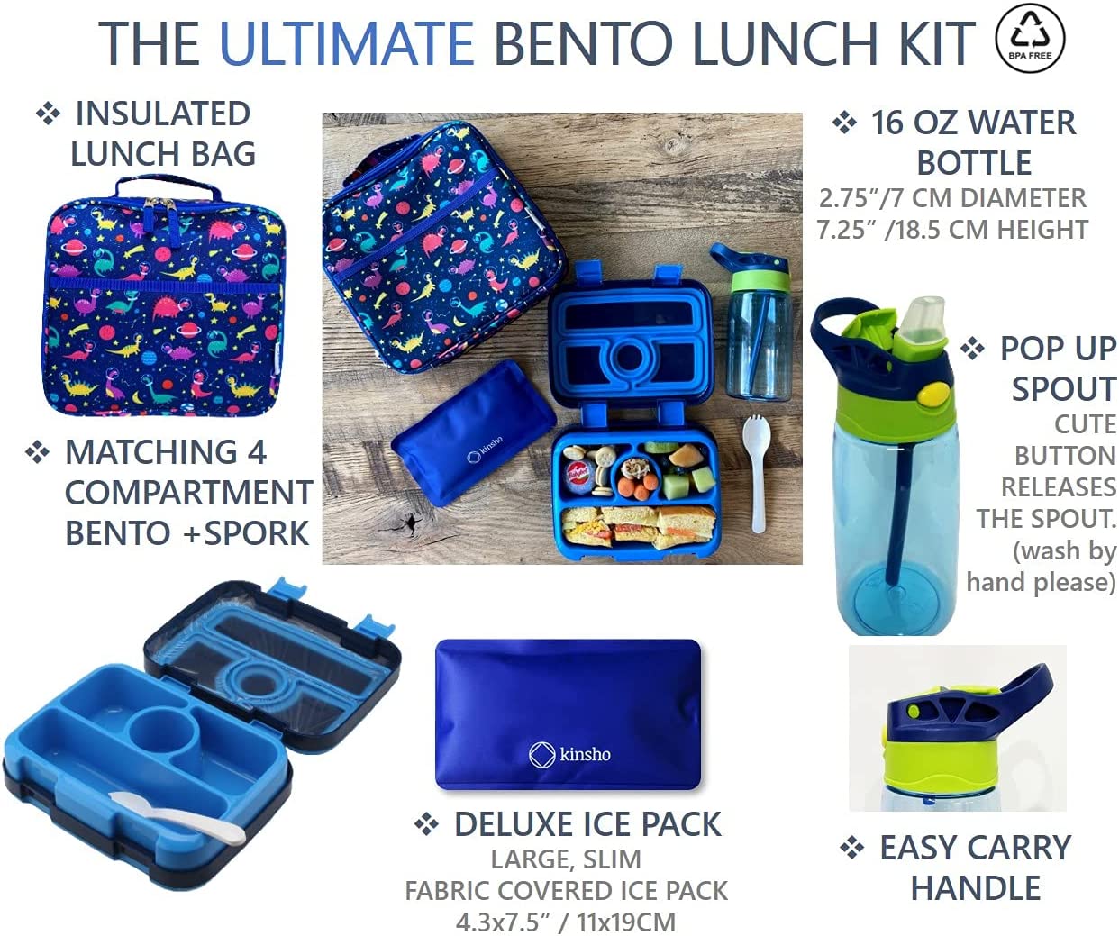 LONCHERA BENTO CON BOLSA, BOTELLA DE AGUA Y BOLSA DE HIELO PARA NIÑOS - 2