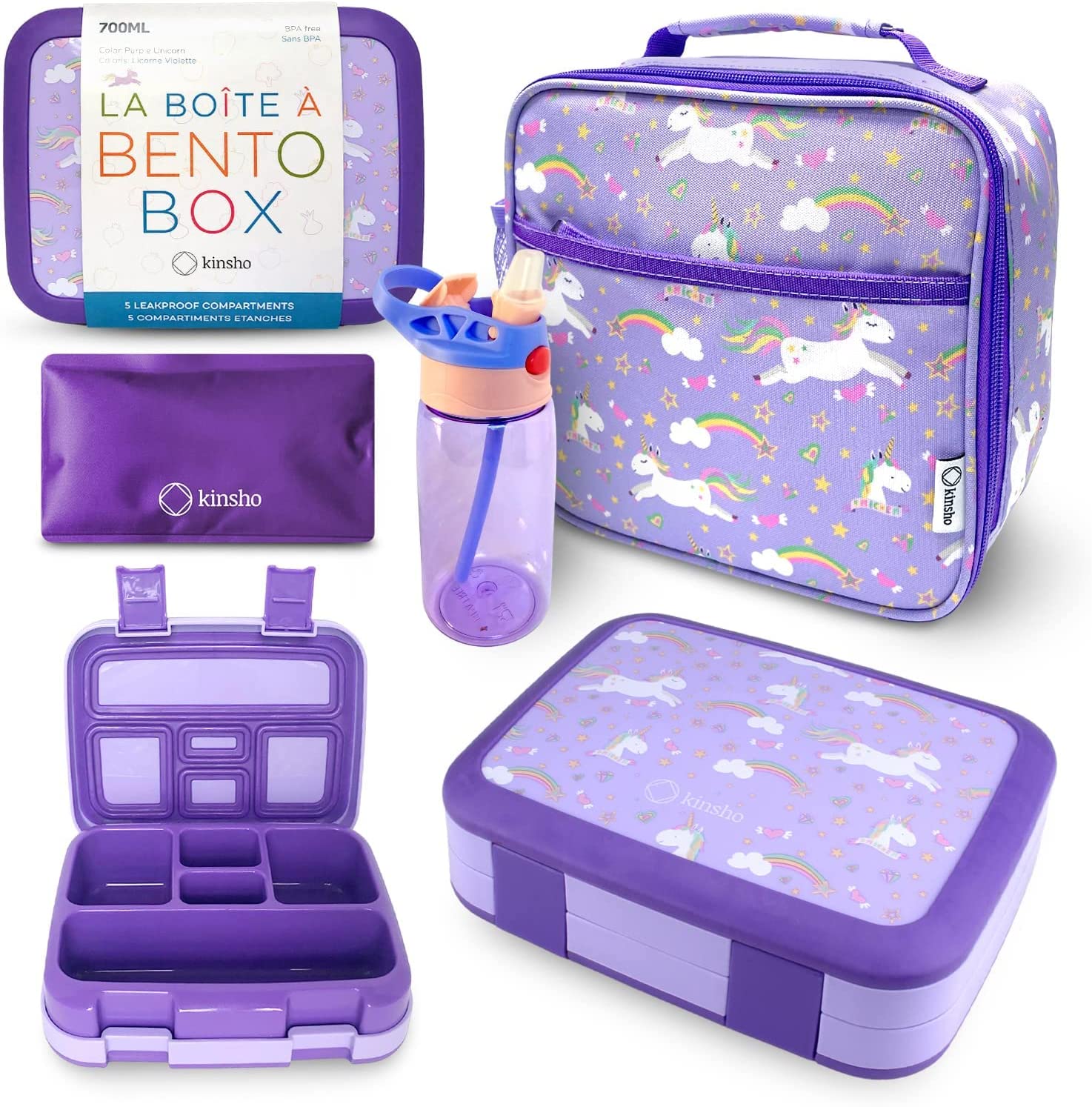 CAJA BENTO CON BOLSA DE ALMUERZO AISLADA, BOLSA DE HIELO Y BOTELLA DE AGUA PARA NIÑOS - 1