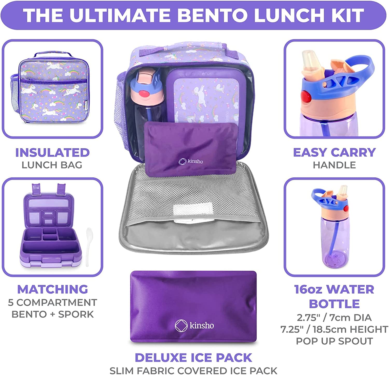 CAJA BENTO CON BOLSA DE ALMUERZO AISLADA, BOLSA DE HIELO Y BOTELLA DE AGUA PARA NIÑOS - 2