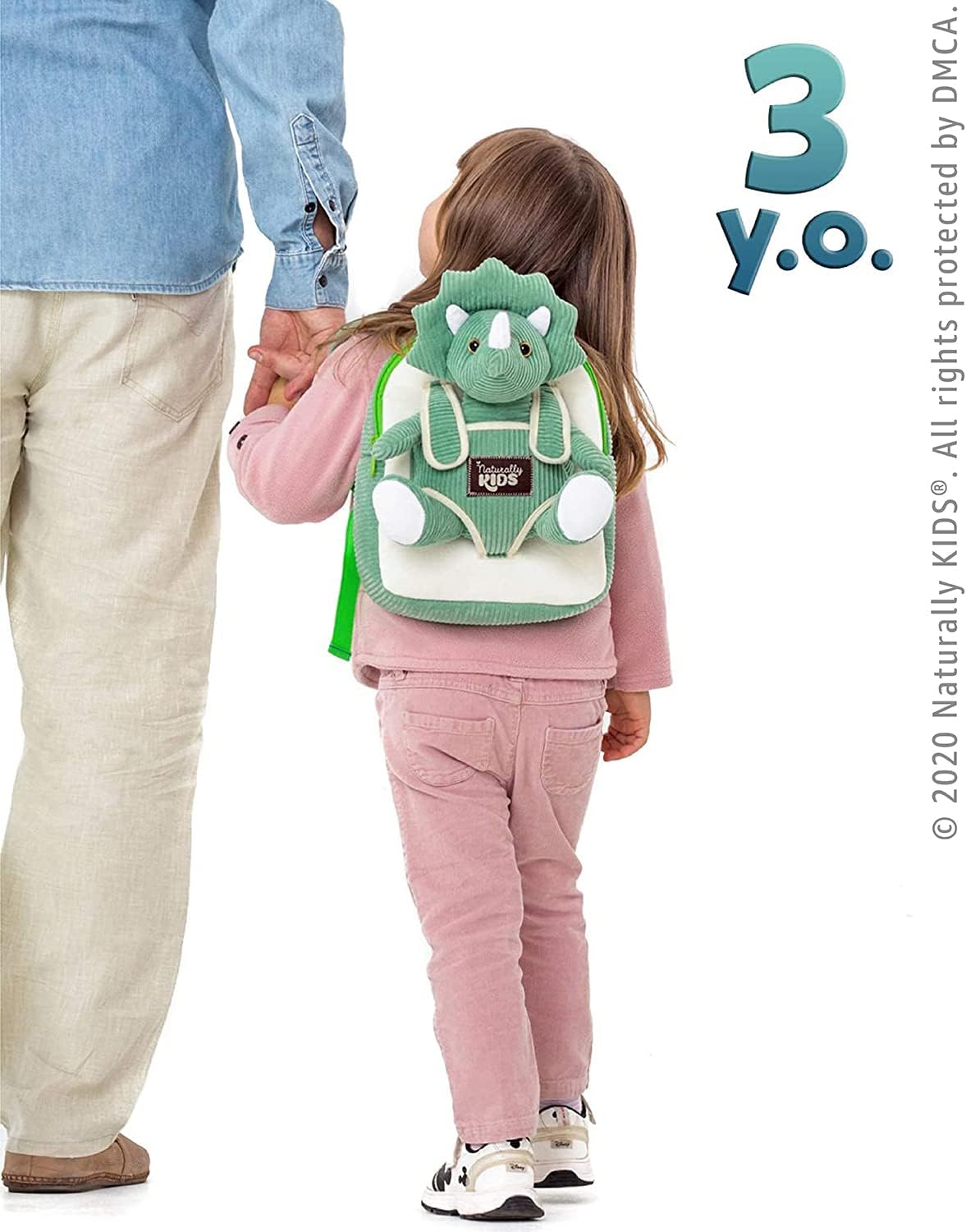 NATURALLY KIDS MOCHILAS - PARA NIÑOS Y NIÑAS CON ANIMALES DE PELUCHE - REGALOS DE 3, 4, 5 AÑOS, TRICERATOPS VERDE,MOCHILA PEQUEÑA - 5
