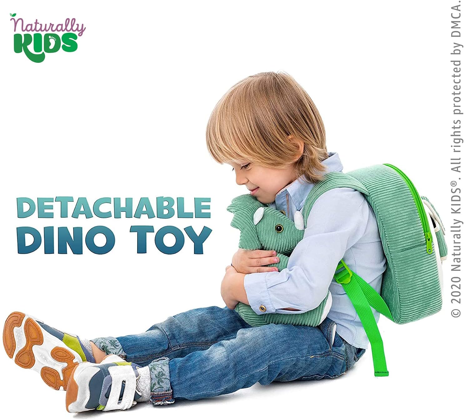 NATURALLY KIDS MOCHILAS - PARA NIÑOS Y NIÑAS CON ANIMALES DE PELUCHE - REGALOS DE 3, 4, 5 AÑOS, TRICERATOPS VERDE,MOCHILA PEQUEÑA - 6