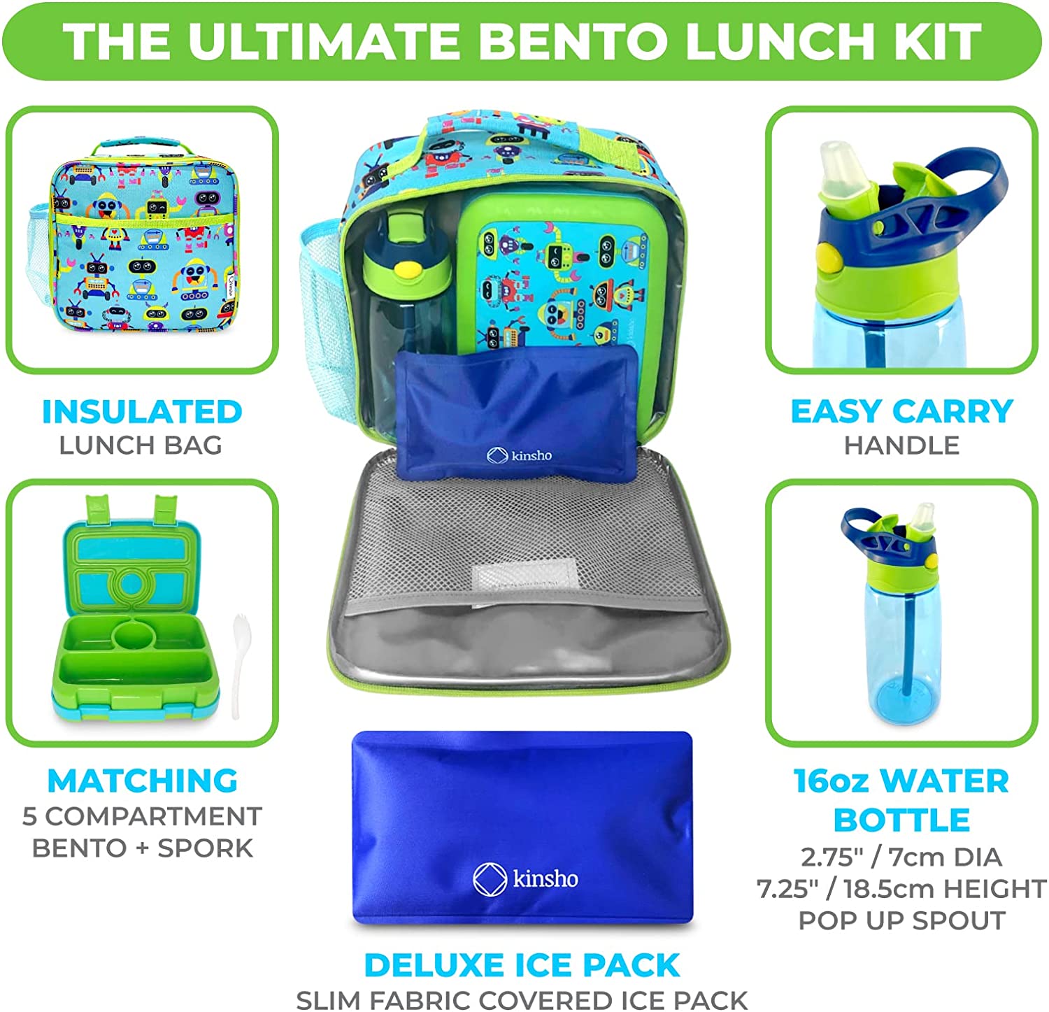 LONCHERA BENTO CON BOLSA DE AISLAMIENTO, BOTELLA DE AGUA Y BOLSA DE HIELO - 2