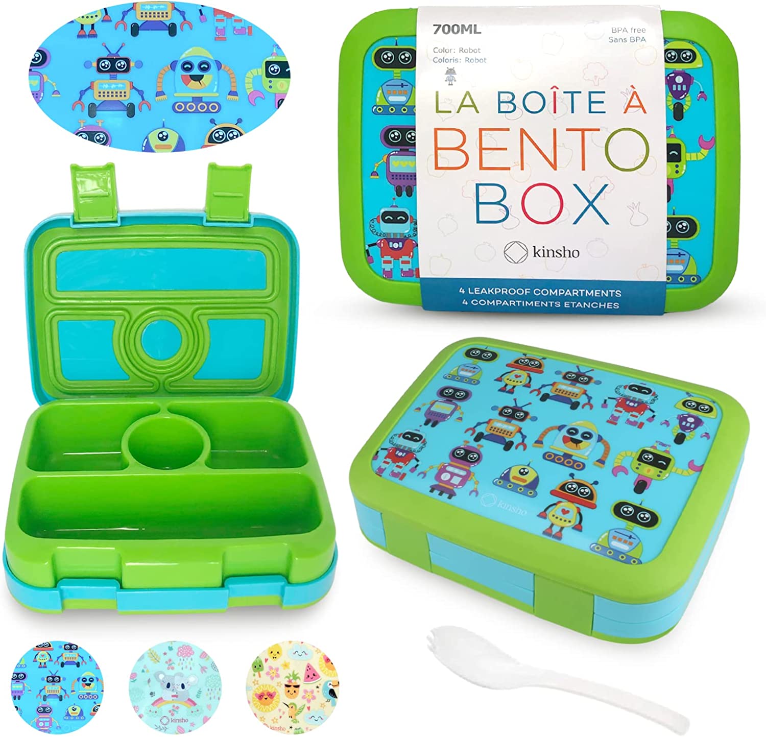 LONCHERA BENTO PARA NIÑOS PEQUEÑOS, 4 SECCIONES, TAPA SEGURA - 1