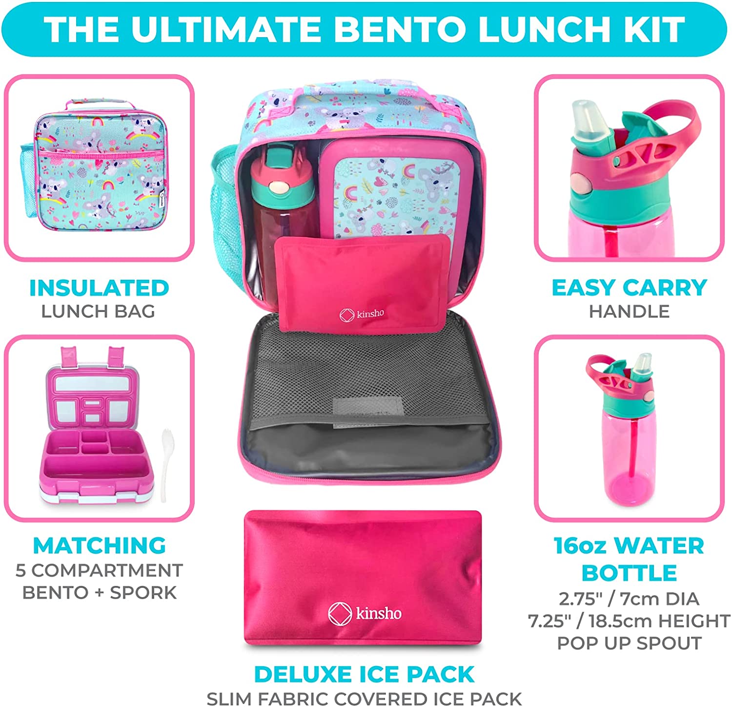 JUEGO DE LONCHERA BENTO, BOLSO DE AISLAMIENTO, BOTELLA DE AGUA Y BOLSA DE HIELO - 2