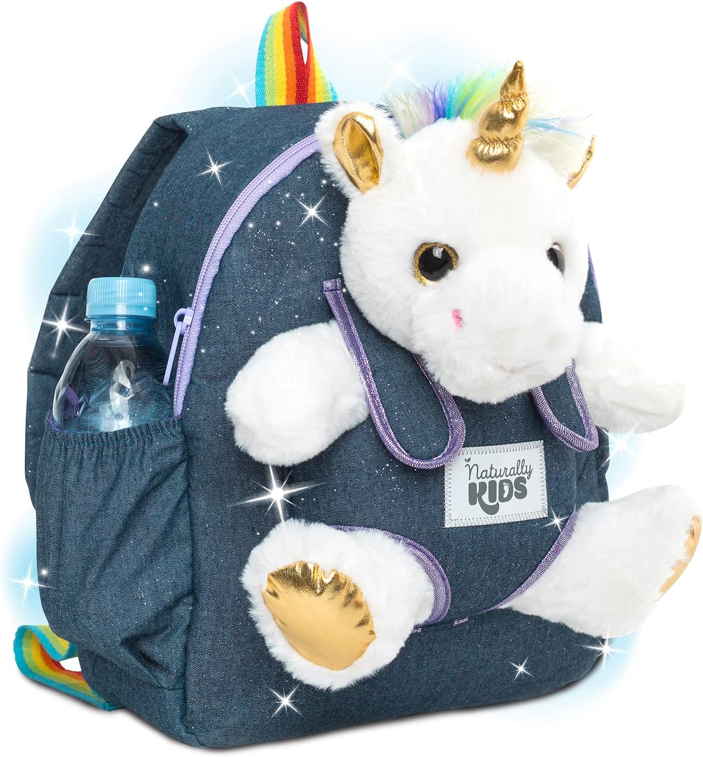 NATURALLY KIDS MOCHILAS -PARA NIÑOS Y NIÑAS CON ANIMALES DE PELUCHE-REGALOS DE 3, 4, 5 AÑOS, UNICORNIO BLANCO, MOCHILA MEDIANA - 1