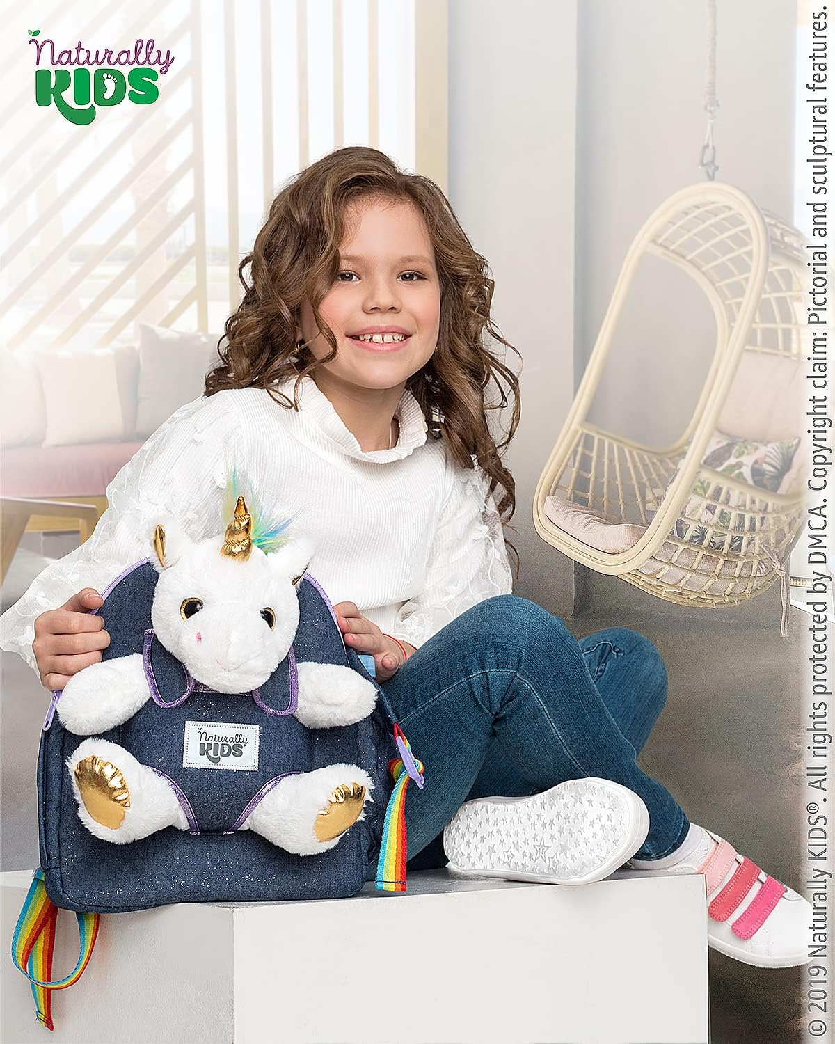 NATURALLY KIDS MOCHILAS -PARA NIÑOS Y NIÑAS CON ANIMALES DE PELUCHE-REGALOS DE 3, 4, 5 AÑOS, UNICORNIO BLANCO, MOCHILA MEDIANA - 2