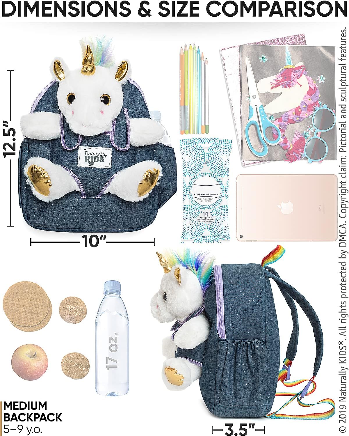 NATURALLY KIDS MOCHILAS -PARA NIÑOS Y NIÑAS CON ANIMALES DE PELUCHE-REGALOS DE 3, 4, 5 AÑOS, UNICORNIO BLANCO, MOCHILA MEDIANA - 4