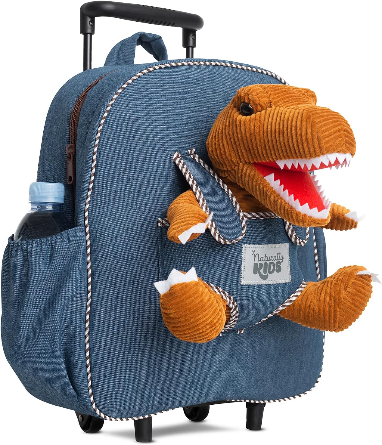 NATURALLY KIDS MOCHILAS - PARA NIÑOS Y NIÑAS CON ANIMALES DE PELUCHE - REGALOS DE 3, 4, 5 AÑOS, BOLE T-REX, BOLSA CON RUEDAS - 1