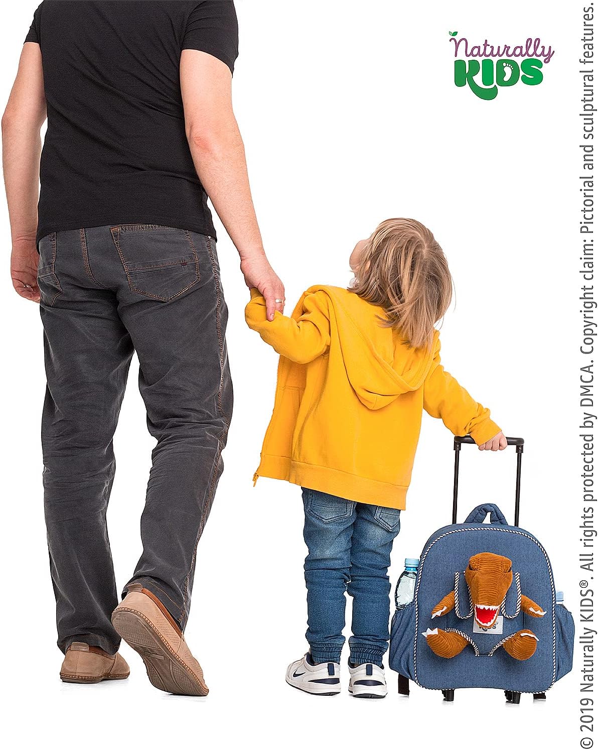 NATURALLY KIDS MOCHILAS - PARA NIÑOS Y NIÑAS CON ANIMALES DE PELUCHE - REGALOS DE 3, 4, 5 AÑOS, BOLE T-REX, BOLSA CON RUEDAS - 3
