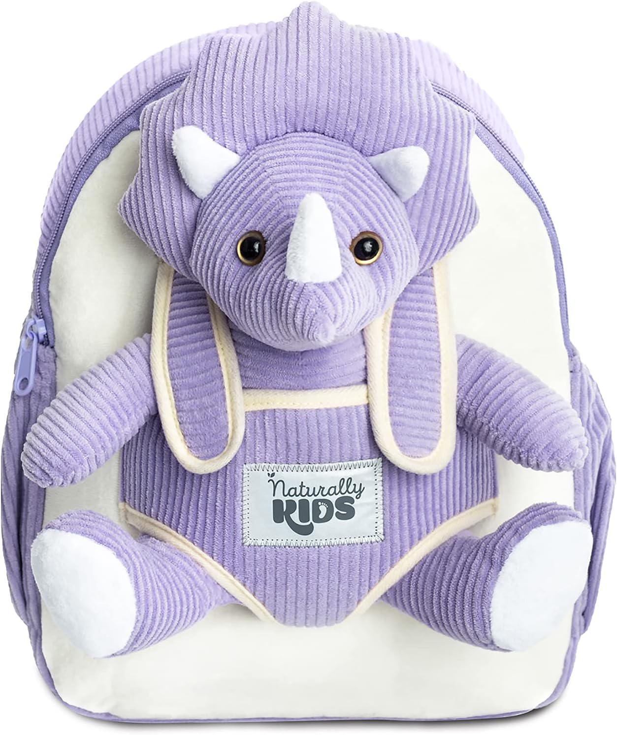 NATURALLY KIDS MOCHILAS - PARA NIÑOS Y NIÑAS CON ANIMALES DE PELUCHE - REGALOS DE 3,4,5 AÑOS,PURPLE TRICERATOPS, MOCHILA MEDIANA - 1