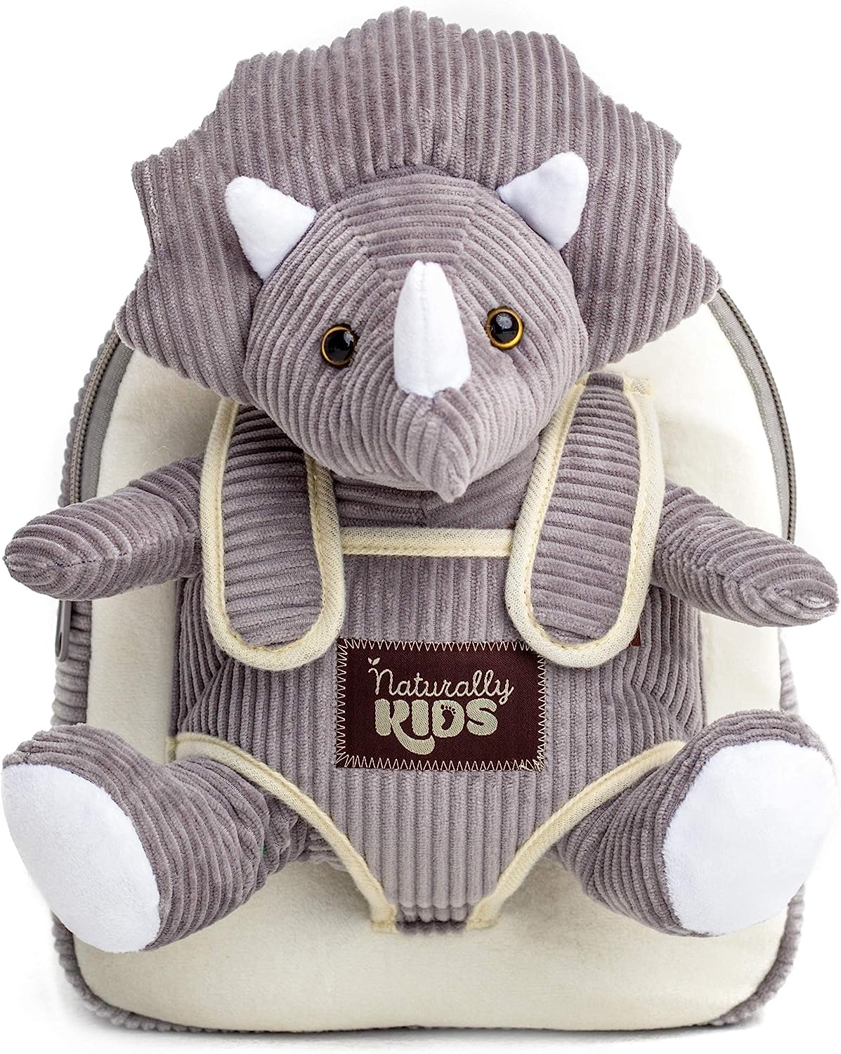 NATURALLY KIDS MOCHILAS - PARA NIÑOS Y NIÑAS CON ANIMALES DE PELUCHE - REGALOS DE 3, 4, 5 AÑOS, TRICERATOPS GRIS, MOCHILA PEQUEÑA - 1
