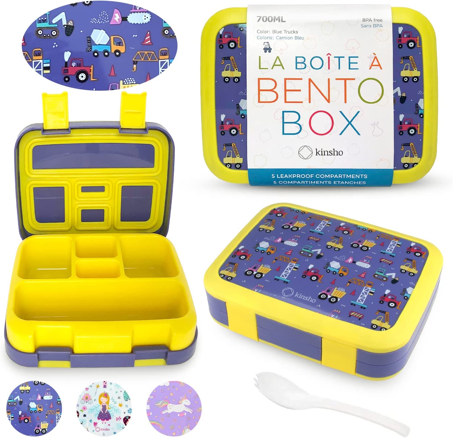 LONCHERA BENTO PARA NIÑOS PEQUEÑOS, 5 SECCIONES DE PORCIONES, TAPA SEGURA - 1