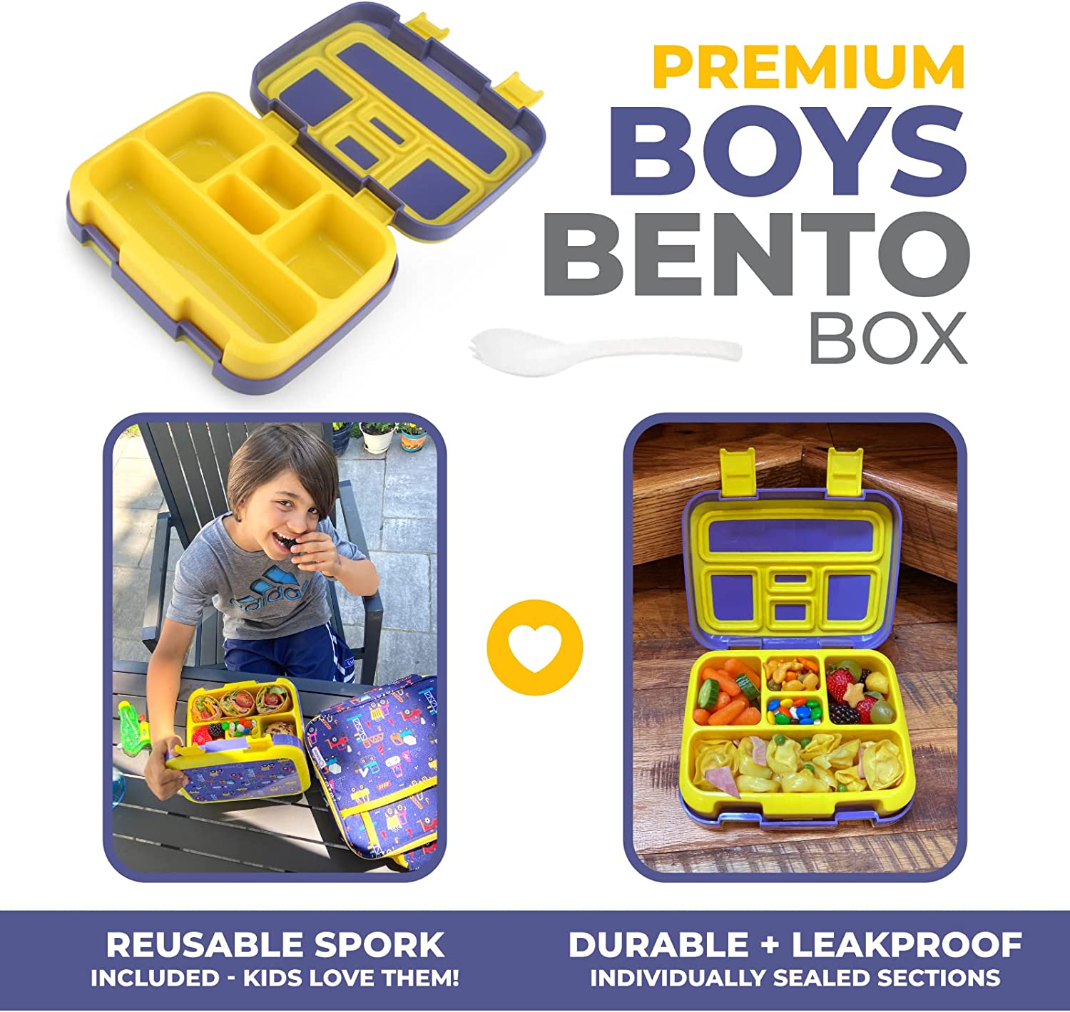 LONCHERA BENTO PARA NIÑOS PEQUEÑOS, 5 SECCIONES DE PORCIONES, TAPA SEGURA - 2