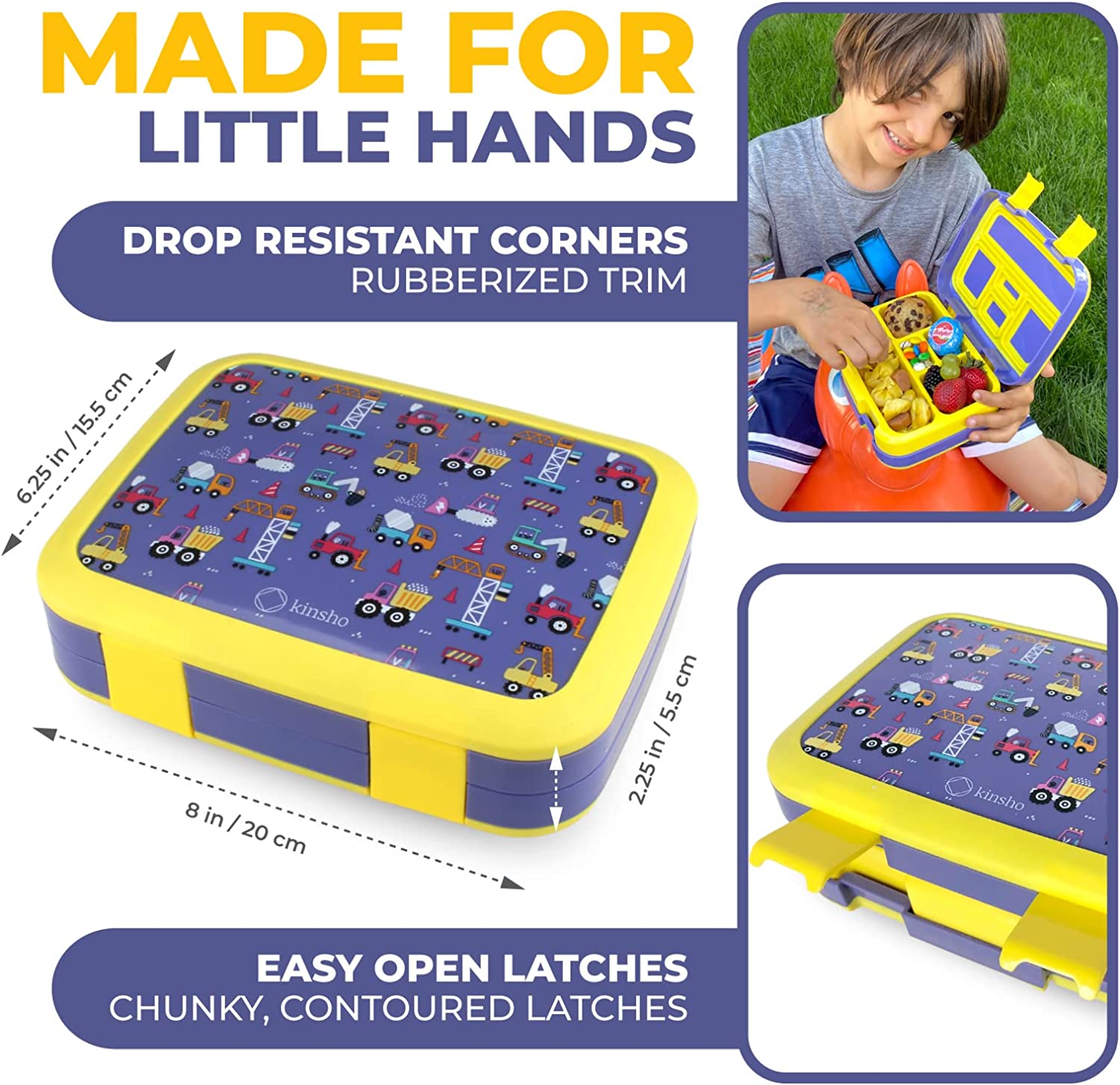 LONCHERA BENTO PARA NIÑOS PEQUEÑOS, 5 SECCIONES DE PORCIONES, TAPA SEGURA - 3