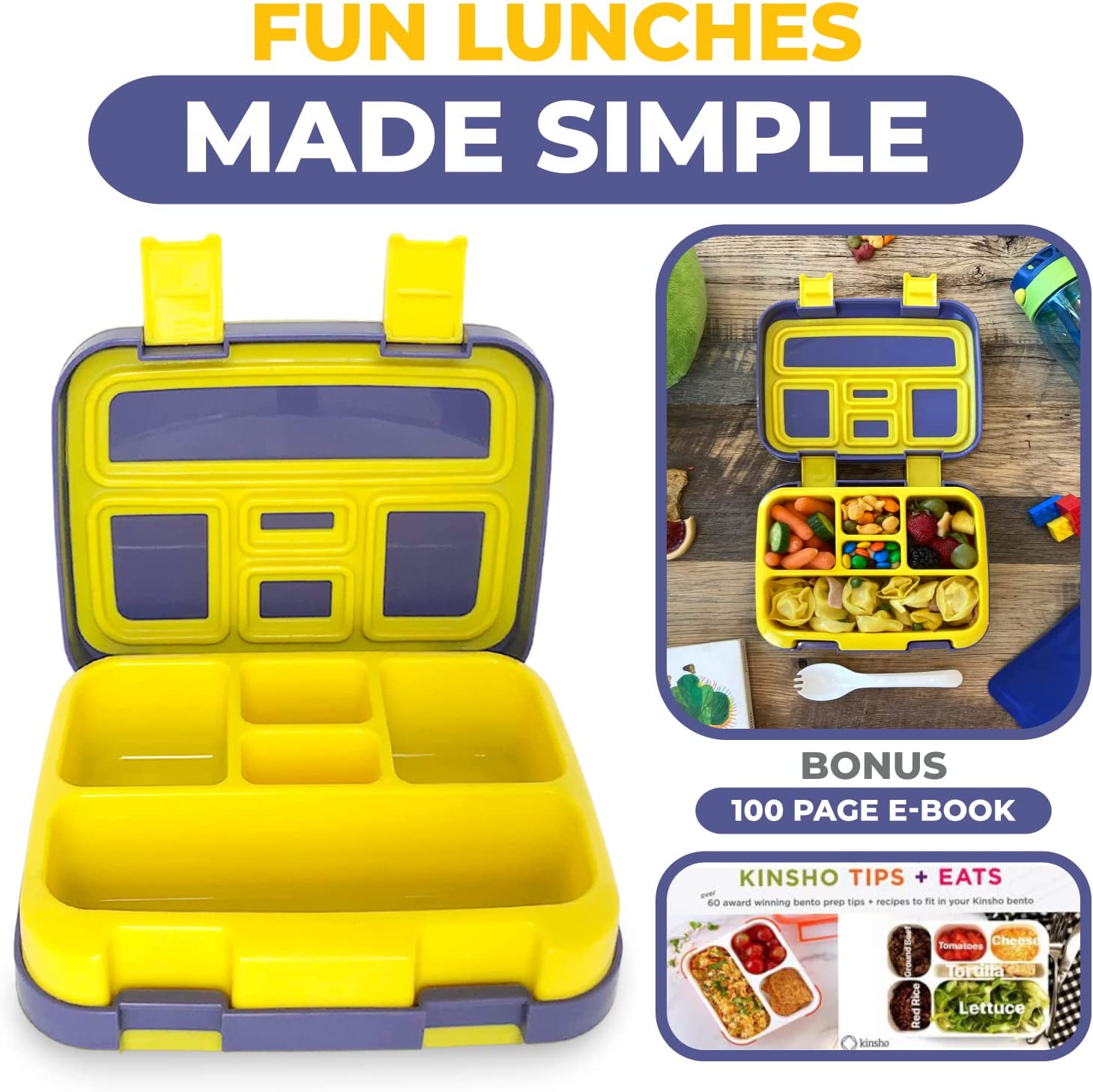 LONCHERA BENTO PARA NIÑOS PEQUEÑOS, 5 SECCIONES DE PORCIONES, TAPA SEGURA - 6