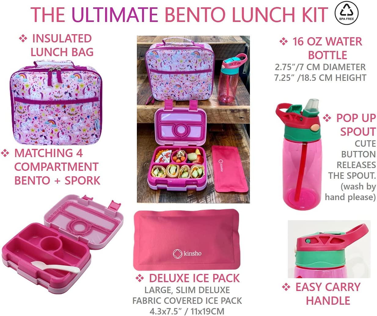 JUEGO DE LONCHERA BENTO, BOLSO DE AISLAMIENTO, BOTELLA DE AGUA Y BOLSA DE HIELO - 2