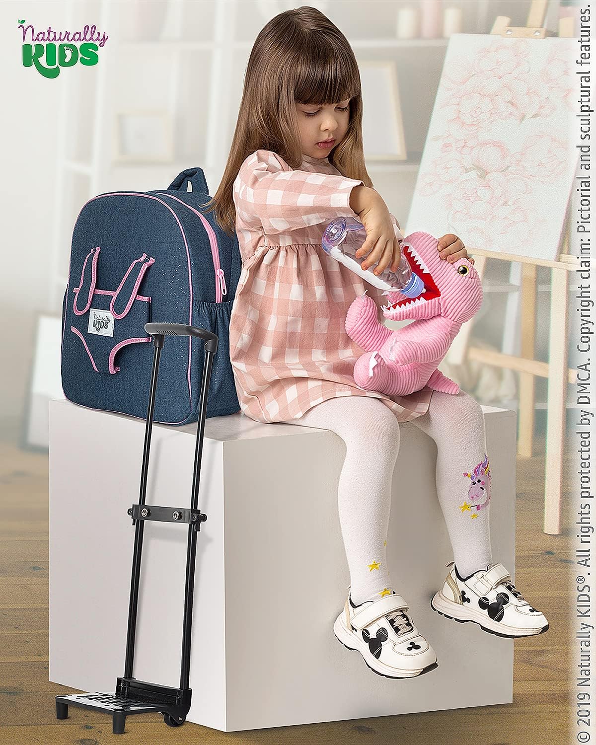 NATURALLY KIDS MOCHILAS - PARA NIÑOS Y NIÑAS CON ANIMALES DE PELUCHE - REGALOS DE 3, 4, 5 AÑOS, ROSE T-REX, BOLSA CON RUEDAS - 2