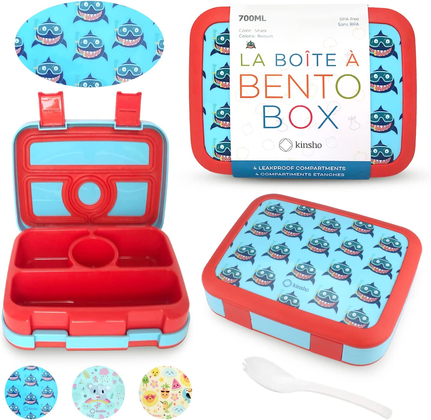 LONCHERA BENTO PARA NIÑOS PEQUEÑOS, TAPA SEGURA DE 4 PORCIONES - 1
