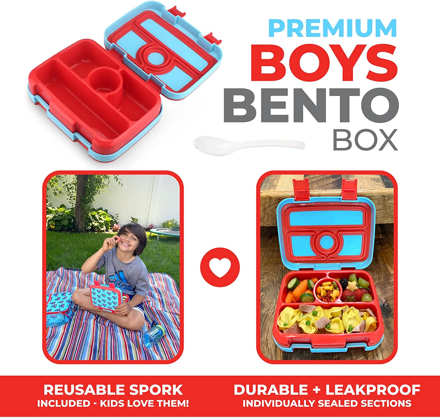 LONCHERA BENTO PARA NIÑOS PEQUEÑOS, TAPA SEGURA DE 4 PORCIONES - 2